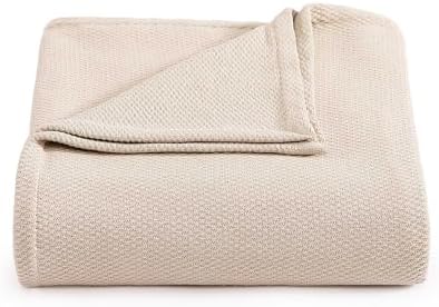 Tommy Hilfiger - Queen Cotton Blanket, Textured Pique Weave Bedding, Medium Weight Soft Blanket, Anti-Pilling & Fade Resistant, Ideal for Layering, Oeko-TEX Certified (Beige) by Unknown