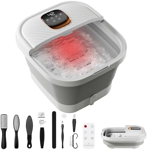 Folding Foot Spa with Heat - Collapsible Foot Bath Massager with Temp Control Touchscreen, Manual Massage Rollers, Space Saving Foot Tub, Pedicure Spa for Home, Office, Relaxation Gift for Men & Women by Unknown