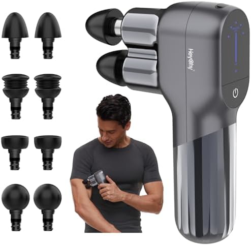 HEYCHY F5 Dual-Head Massage Gun, 9mm Deep Tissue, 5 Speeds, 4 Heads by HeyChy