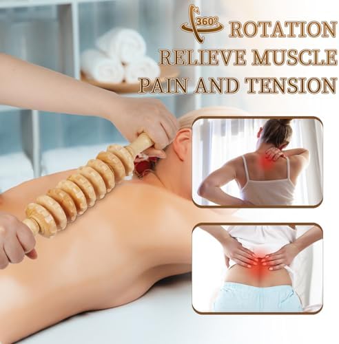 Liitrton Manual Wooden Massage Roller Stick for Muscle Relief, 9‑Wheel - Image 3