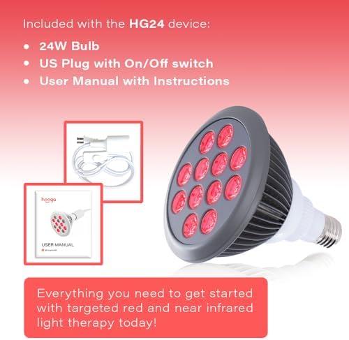 hooga Red Light Therapy Bulb, 660nm & 850nm Red & Near Infrared Light, 12 Dual-Chip LEDs, Targeted Light Bulb with Base & Braided Power Cord for Home Wellness Routine, HG24 - Image 4