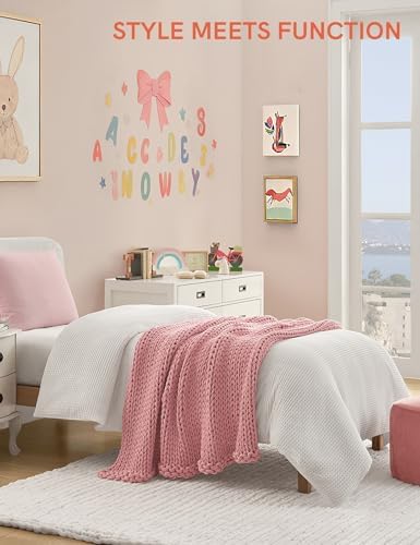 YnM Cooling Weighted Blanket, 100% Cotton Handmade Chunky Knitted Blanket, Weighted Lap, Breathable Heavy Blankets, Machine Washable Throw for Sleep or Home Decor (Light Pink, 35x40 Inch, 5lbs) - Image 2