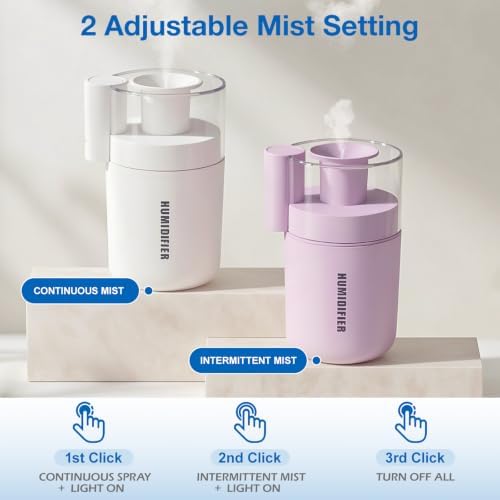 USB Mini Humidifier, Small Portable Desk Humidifier Cool Mist Personal Desktop Humidifiers for Cooling Home Office Car Travel Indoor (180ml, Pink) - Image 5