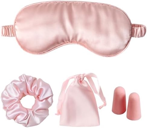 Pink Sleep Eye Mask, Blackout Silk Satin Travel Blindfold Set Women by LCBD