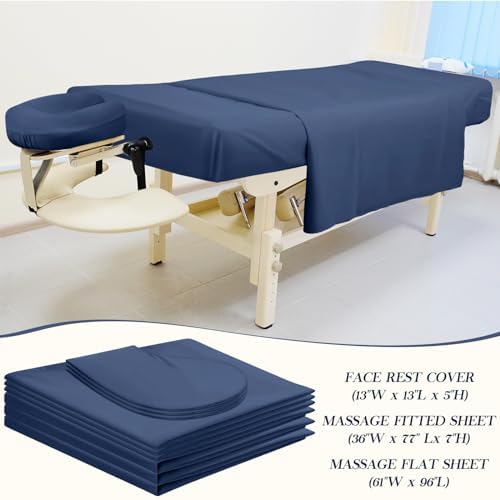 Mixweer 9 Pcs 3 Set Microfiber Massage Table Sheets Set Bulk Includes Flat Sheet, Fitted Sheet with Pocket, Face Rest Cover(Navy Blue) - Image 2