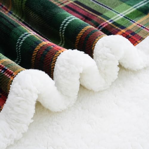 PU MEI Sherpa Fleece Throw Blanket 60" x 80" Reversible Plush Fluffy Large Big Blanket Lattice Flannel Blankets for All Season Use, Chrismas Green - Image 6