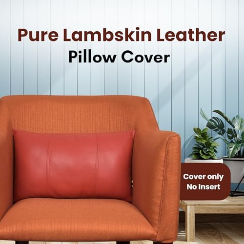LL LEATHER LOVERS 100% Lambskin Leather Pillow Cover 14x22 Inch – Hand-Stitched Cushion Case with Hidden Zipper, Decorative Throw Cover for Sofa, Bed and Living Room - Red Panel Pack of 2 - Image 3