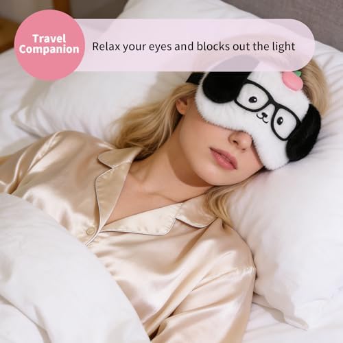 PERFECTSIGHT Sleep Eye Masks, Cute Plush Sleep Eye Cover Lightweight Adjustable Eyeshade Faux Fur Mask Cover for Women Men Sleep Travel Nap, Glasses Puppy - Image 2