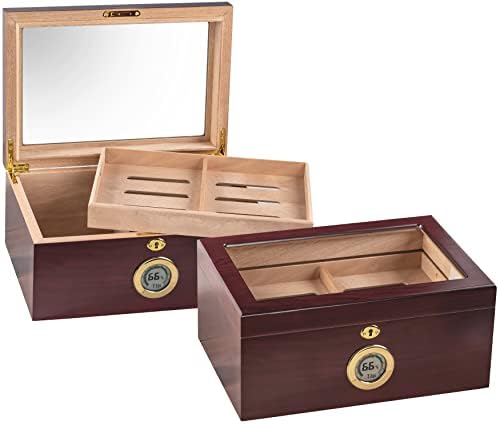 Prestige Import Group - Berkeley Glass Top Humidor - Capacity: Up to 100 - Color: Cherry with Digital Hygrometer by PrestigeImportGroup