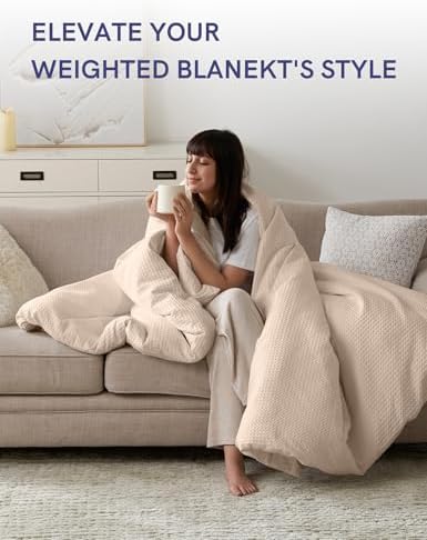 YnM Cotton Waffle Weave Duvet Cover for Weighted Blankets with 16 Strings (Oatmeal,48''x72'') - Image 4