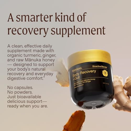 Manukora Body Recovery + Gut, Turmeric & Ginger, Raw Manuka Honey, 225g - Image 2