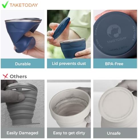 TakeToday Collapsible Cup 8 oz, Foldable with Lid for Travel, Navy - Image 2