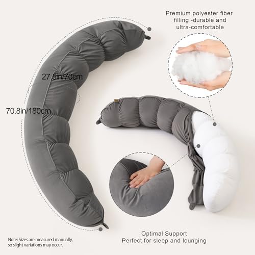 Peallow(Pat. Pend) – Long Round Body Pillow for Adults, Bolster Pillow for Sleeping, Soft and Supportive Pillow for Sleeping & Lumbar Support (Urban Grey, 59") - Image 3