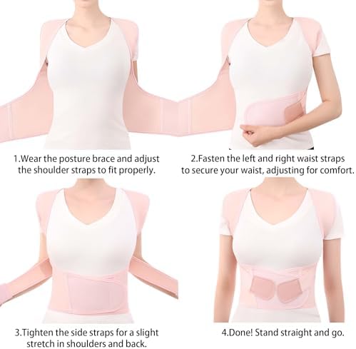Posture Corrector for Women and Men Back Brace Upper Support Straightener Shoulder Adjustable Breathable Hunchback Pain (Pink, Small) - Image 5