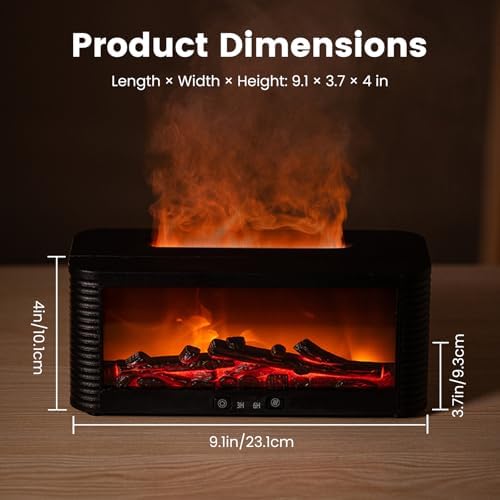 Flame Essential Oil Diffuser, 250ml, 9-Color Fireplace Light, Black - Image 4