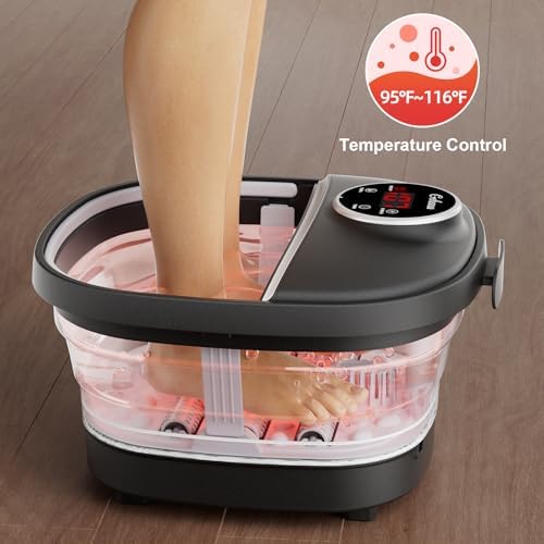 GEHONA Collapsible Foot Spa Bath with Heat,Foot Massager with Two Side Supports,Leakage Protector,Temperature Control,Bubbles,Red Light,Timer, Feet Spa Tub,Feet Soaker,Gifts (Black) - Image 6