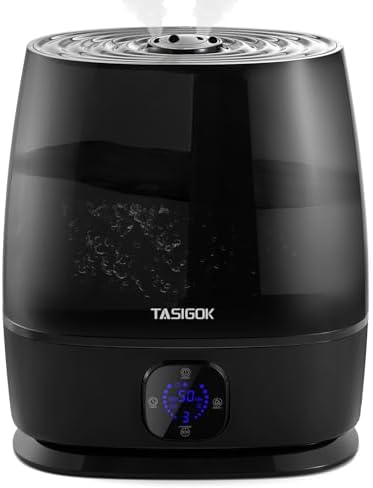 Humidifiers for Bedroom Home, 6L Cool and Warm Mist Air Humidifier for Large Room Baby Nursery, 50H Easy Clean and Top Fill, Quiet with Ultrasonic, Essential Oils, Auto Mode, for House, Black by Tasigok