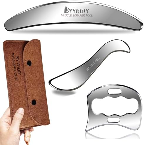 BYYDDIY-3 in 1 Stainless Steel-304 Muscle Scraper Tools Set,Scraping Massage Tools for Physical Therapy,Derma Edge & GuaSha Massage Scraper Tool by BYYDDIYMuscleScraperTools