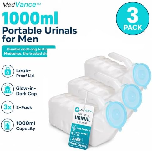 MedVance Urinals for Men 1000ml, Spill Proof Glow in the Dark Lid, 3 Pack - Image 2