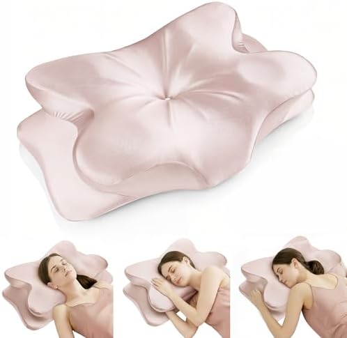 Cervical Neck Pillow for for Neck Support,Ergonomic Memory Foam Contour Pillow with Wrinkle-Resistant Silky Satin Fabric Cover,Orthopedic Bed Pillow for Side,Back,Stomach Sleepers,Pink by Unknown