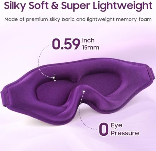 Sleep Mask - Total Blackout 3D Sleeping Mask, Super Lightweight & Silky Soft Eye Mask for Sleeping, Fully Adjustable Fit for Home, Traveling, Meditation, Yoga, Purple, Mothers Day Gifts - Image 4