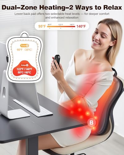 JZBRAIN Shiatsu Back Massager with Heat : Up and Down Rolling Massage - Electric Back Massager for Pain Relief Deep Tissue - Heated Lower Back Massager for Office, Home, Car Use（Black） - Image 4