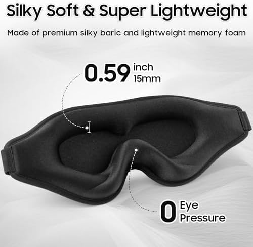 Sleep Mask - Total Blackout 3D Sleeping Mask, Super Lightweight & Silky Soft Eye Mask for Sleeping, Fully Adjustable Fit for Home, Office, Traveling, Meditation, Yoga, Black - Image 4