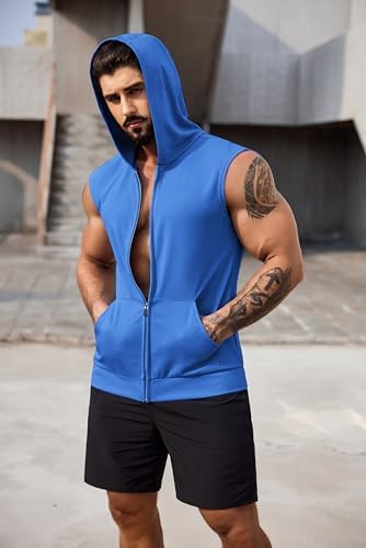 COOFANDY Men's Workout Hooded Tank Tops 2 Pack Zip Up Sleeveless Gym Shirts Muscle Cut Off T Shirt Bodybuilding Hoodies - Image 2
