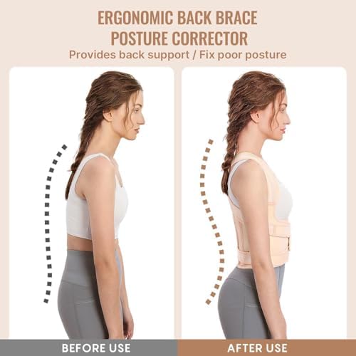 Back Brace Posture Corrector for Women and Men, Shoulder Straightener, Adjustable Full Back Support, Relief for Neck/Shoulder/Back Pain, Scoliosis & Hunchback Correction, Breathable Mesh Design (Beige, Medium/Large (Waist 33"-40")) - Image 2