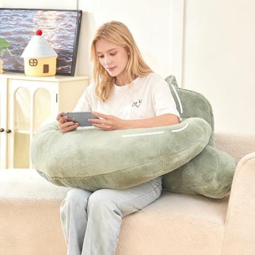 17" Reading Pillow for Bed,U Shaped Arm & Elbow Support,Green Faux Fur by PAJEO