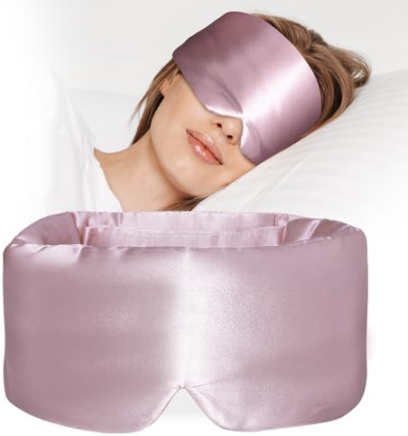 100% Mulberry Silk Sleep Mask, Large Eye Cover for Sleeping, Comfortable and Pressure-Free Sleeping Masks for Women Men, Completely Blackout (Light Plum) by Atreebay