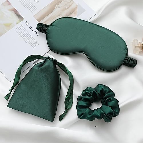 Green Sleep Eye Mask, Blackout Silk Satin Travel Blindfold Set Women - Image 5