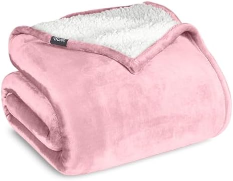 Bare Home Sherpa Fleece Blanket (Full/Queen, Light Pink) by BareHome