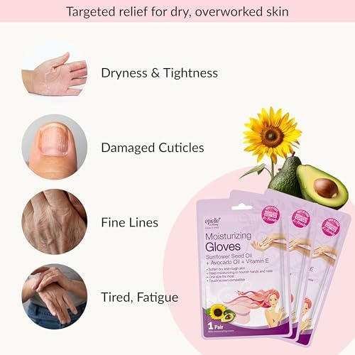Epielle Moisturizing Hand Mask 6 Pairs, Soften with Sunflower Seed Oil & Vitamin E, Deep Moisturizing Gloves for Dry, Cracked Hands, Self Care Gifts for Women, Spa Kit - Image 4
