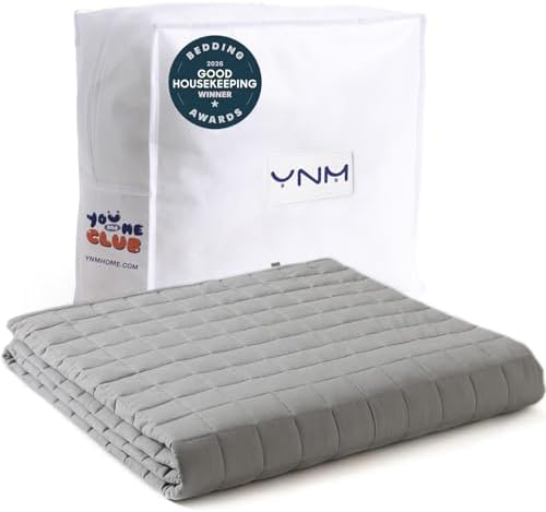 YnM Cotton King Size Weighted Blanket for Adults (88x104 Inches, 30 Pounds, Light Grey), Smallest Compartments with Cooling Glass Beads,Heavy Blanket for Two Persons of 140~240lbs on Queen or King Bed by YNM