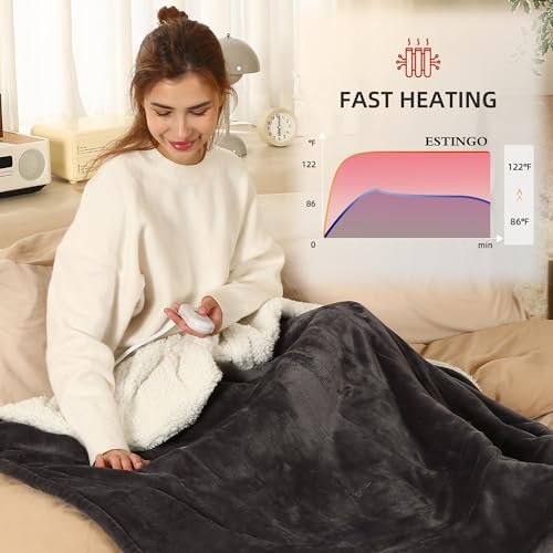 ESTINGO Heated Blanket Electric Blanket Twin Size, Fast Heating Blanket with 5 Heating Levels & 10 Hours Auto Off, Heated Throw Blanket with Overheat Protection for Bedding, 62"x84", Dark Gray - Image 5
