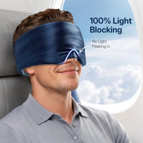 LitBear Sleep Mask for Women Men, Reversible Silk and Cooling Fabric, Blue - Image 4