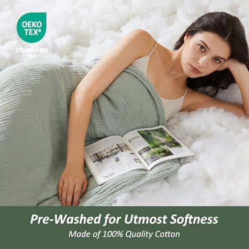 EMME Cotton Muslin Large Throw Blanket Couch Breathable Gauze Soft Lightweight Bed Blankets Adults (Heather Sage Green, 50"x70") - Image 3