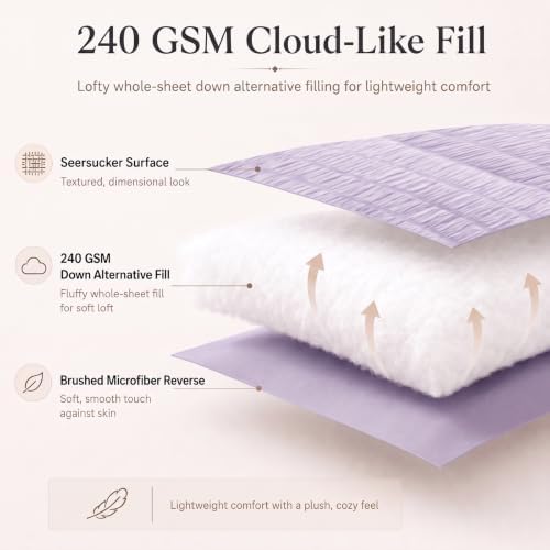 CozyLux Queen Comforter Set, 7 Pieces Light Purple Seersucker Bed in a Bag - Image 3