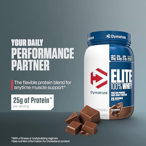 Dymatize Elite 100% Whey Protein Powder, Chocolate, 25g of Protein, 5.5g BCAAs, Less Than 140 Cal., Gluten Free, 3g Carb, 2g Sugar, 3g Fat (25 Servings) - Image 2