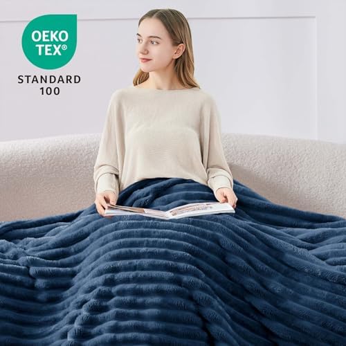 BEDELITE Ribbed Full Size Blanket for Bed, Navy, 84"x90" - Image 3