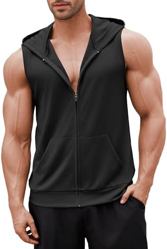 COOFANDY Men's Workout Hooded Tank Tops 2 Pack Zip Up Sleeveless Gym Shirts Muscle Cut Off T Shirt Bodybuilding Hoodies by COOFANDY