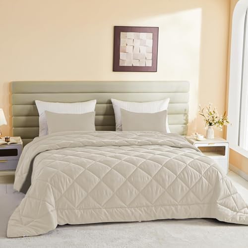 Oversized King Comforter, Extra Large King Size Comforter Oversized, All Season Soft Lightweight Quilt Down Alternative Duvet Insert with 8 Corner Tabs(128x120. Beige) - Image 2