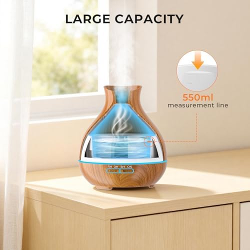 Aromatherapy Essential Oil Diffuser,2 PCS Humidifier with 550ml Lasting Mist Output Waterless Auto-Off Ultrasonic Diffusers 7 Color LED Lights Cool Mist Humidifier for Large Room, Home - Image 6