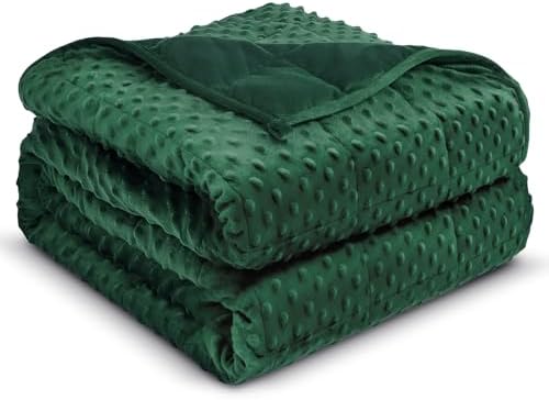 Weighted Blanket 15lbs for Adults, Ultra Soft Minky Dot Heavy Blankets for Sleep, Breathable Washable Throw Blanket with Glass Beads, 48"x72" Twin Size, Dark Green by greatdaxing