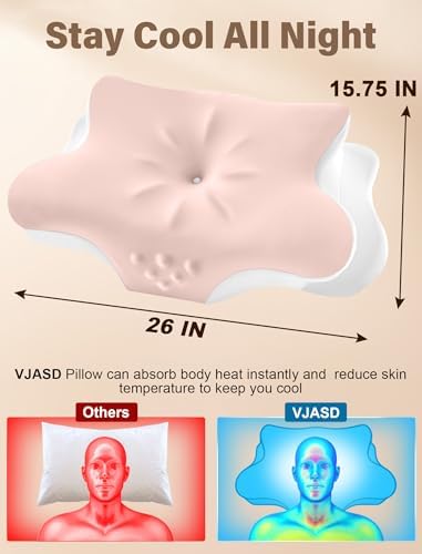 Cervical Neck Pillow for Pain Relief – Ergonomic Memory Foam Pillow for Side Sleeper Contour Orthopedic Bed Pillow for Neck Support with Cooling Cover – Ideal Christmas Birthday Gift for Women - Pink - Image 7