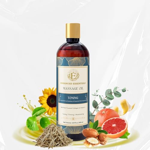 Luxurious Toning Body Massage Oil with Ayurvedic Extracts, Vitamin A & Vegan Collagen | Firms, Nourishes & Uplifts Skin | Fast-Absorbing, Non-Greasy | No Artificial Fragrance| 200 ml (6.78 fl oz) by EnhancedEssentials