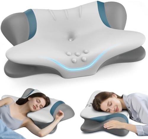 Pain Relief Cervical Neck Pillow, Ergonomic Contour | Q-Max Cooling | Non-Temperature Memory Foam | Side/Back/Stomach Sleeper Support for Sleeping, Reading, Scrolling (Silvergrey) by HOBEST