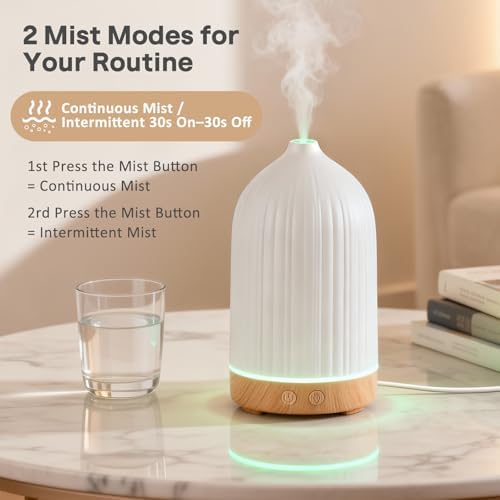 100ML Essential Oil Diffuser, Ultrasonic Cool Mist Aromatherapy Diffuser with Timer & 8-Color LED Light, Continuous & Intermittent Mist Modes, Auto-Off, Quiet Diffusers for Home Office Yoga - Image 3