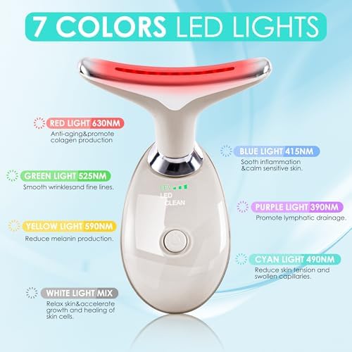 Facial Massager Red-Light-Therapy-for-Face and Neck, Face  culpting Wand with 7 Color (Champagne) - Image 2